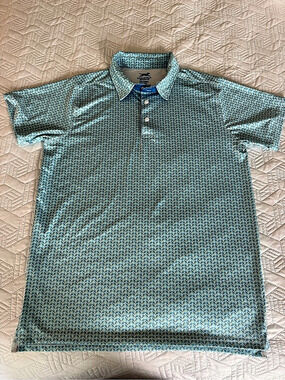 ChalkTalk Sports Men's Geometric Polo Blue & White Large Like New